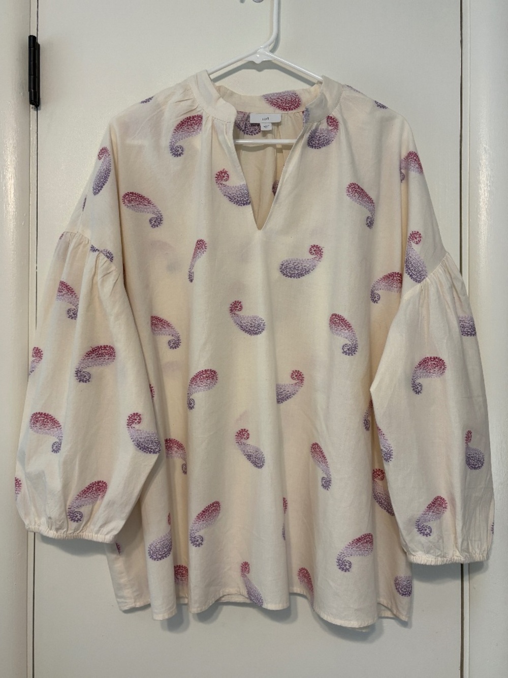 J Jill Women's Cream Paisley Print V-Neck Popover Shirt Top Blouse XL